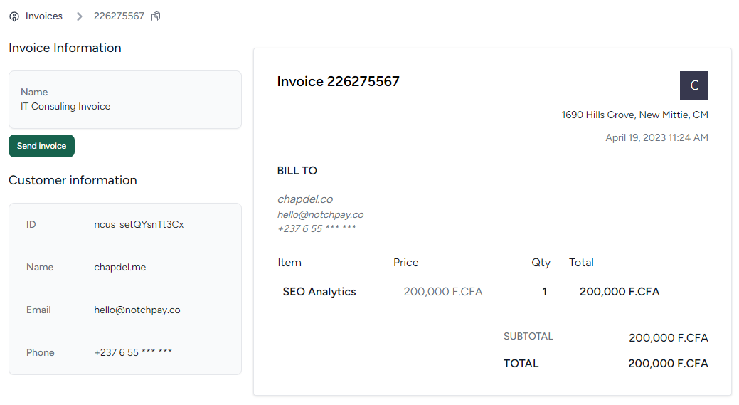 Notch Pay Invoicing Screenshot